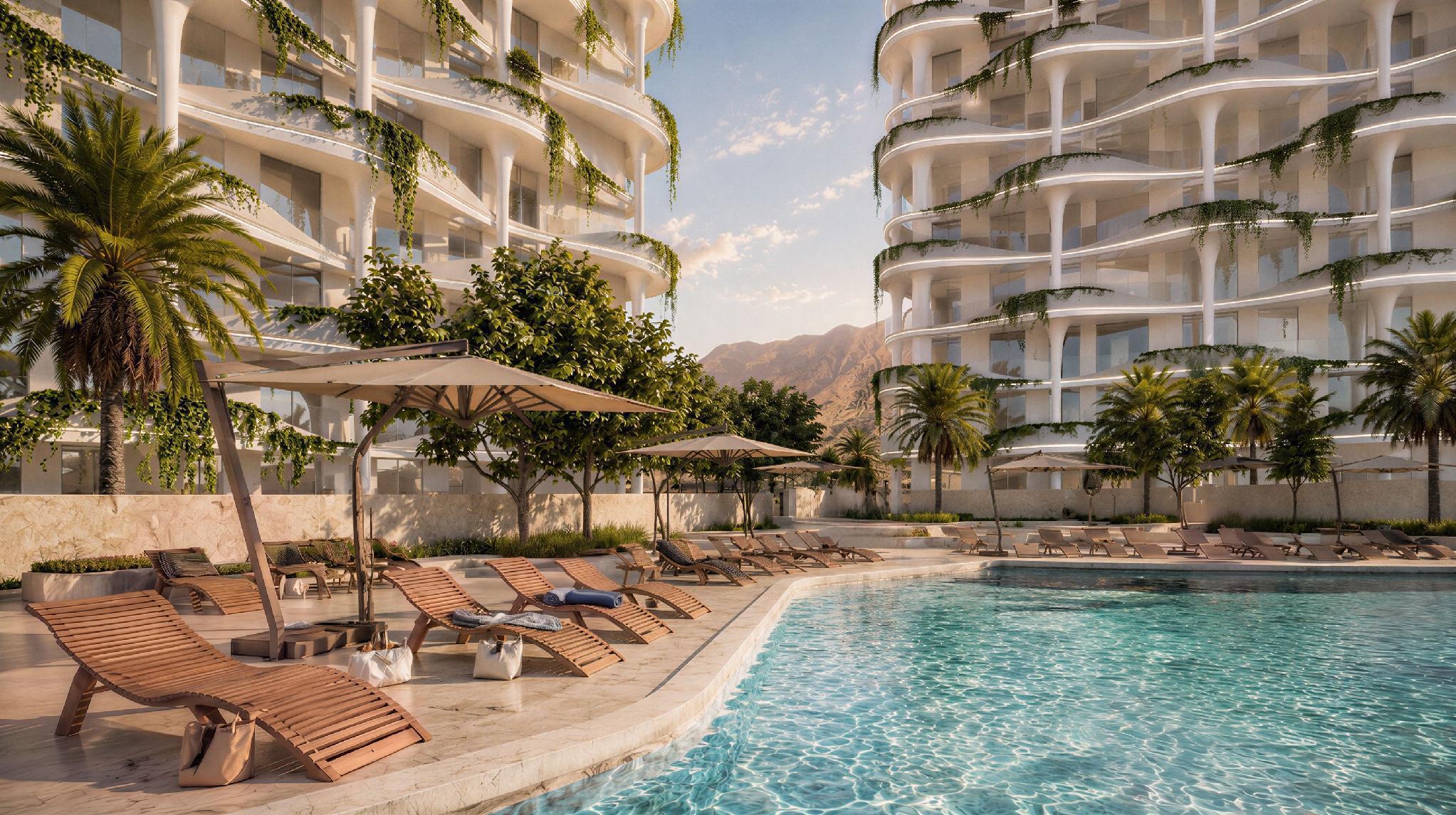 Al Yazan pool and community spaces — developer architectural illustration