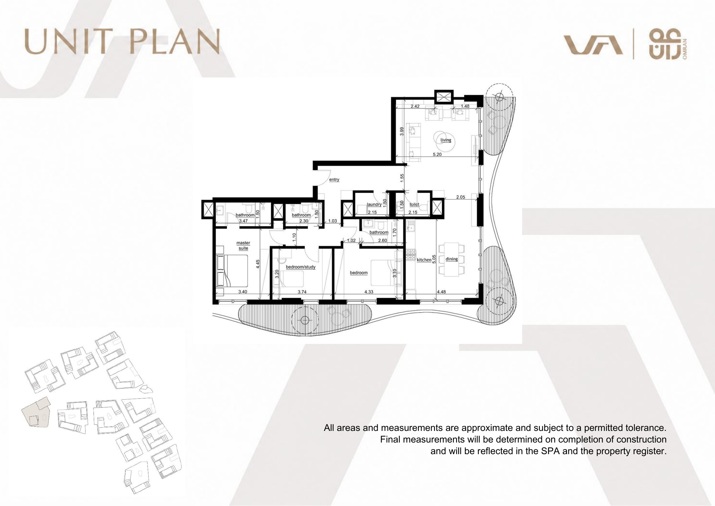 Al Yazan Tower B Unit 158 3BR-A1 floorplan