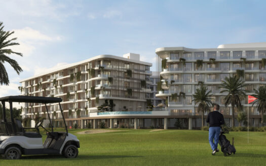 Golf Hills apartments and golf course in Muscat Hills — developer architectural render