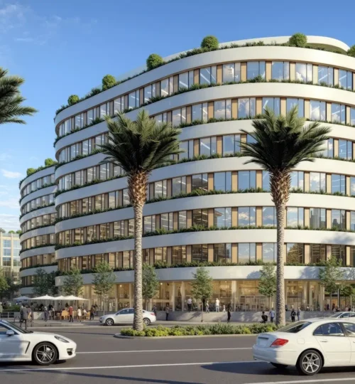 Yenaier Parklane residences exterior architectural render, Sultan Haitham City